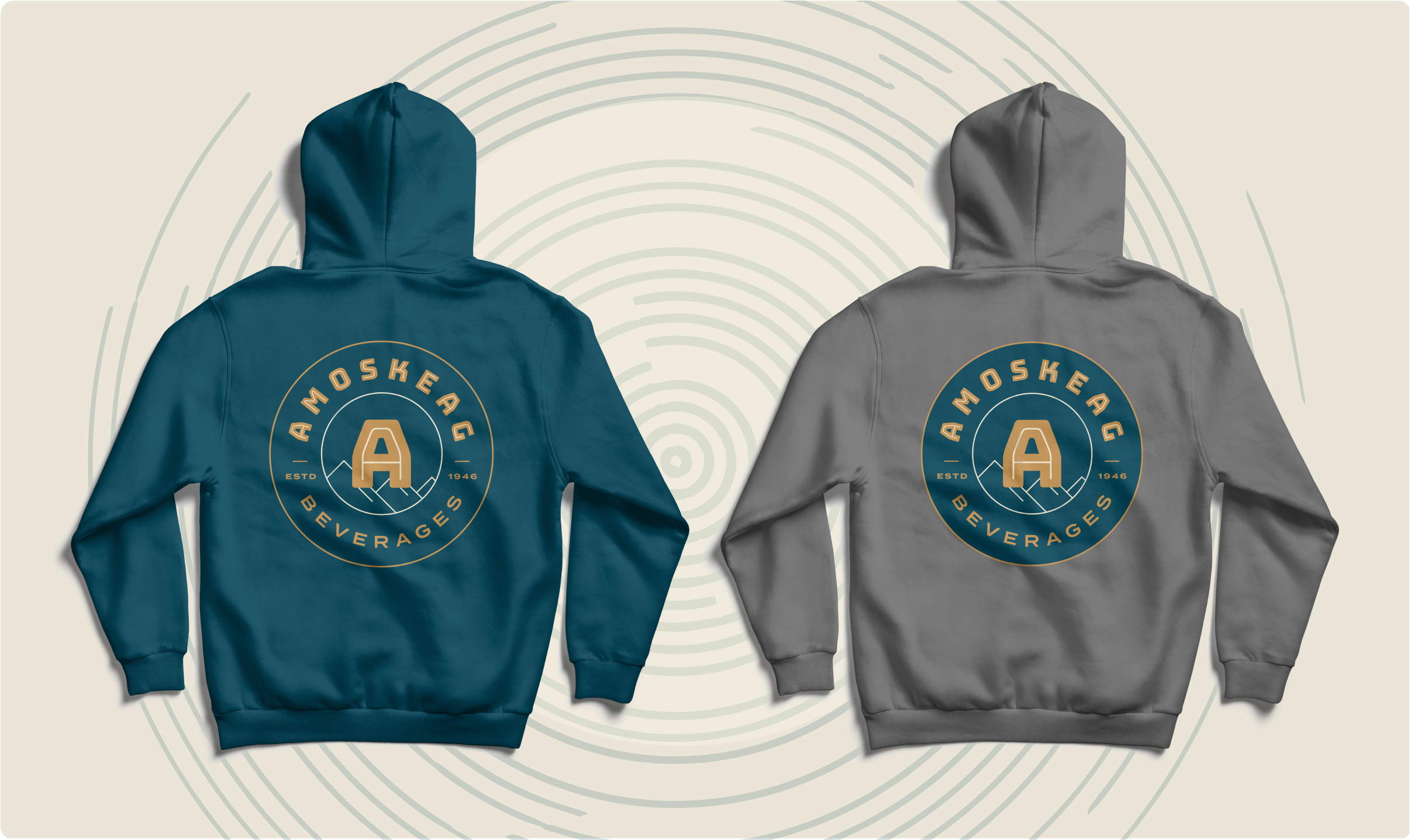 Two Amoskeag Beverages branded sweatshirts